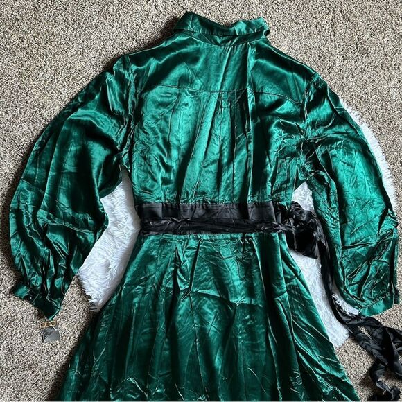Donna Ricco Silk Dress Green Belted New Wicked Witch Evening Womens Size 20W - Picture 4 of 11